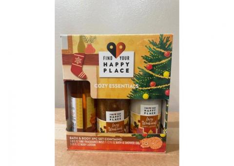 3 Piece Find Your Happy Place Cozy Essentials Fragrance Mist, Shower Gel And Lotion